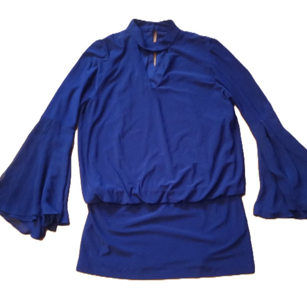LAURIE FELT Royal Blue Flutter Sleeve Choker Blouse Top XS S Whimsigoth Boho